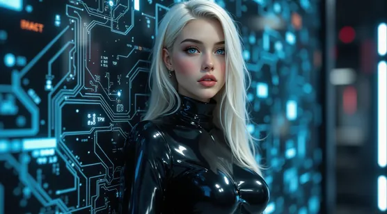 金发女性赛博朋克科技电路板背景壁纸 AI创作