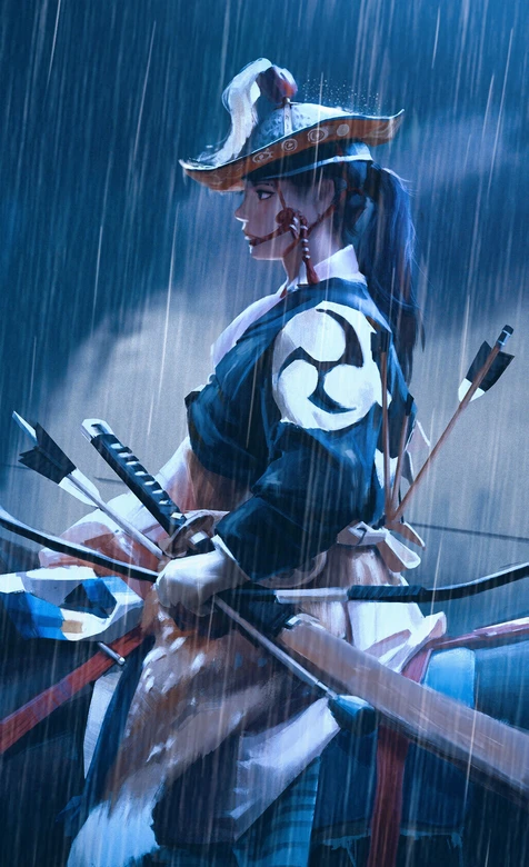 日式古风女武士·雨夜三巴纹 游戏手机壁纸 – 高清 桌面壁纸 开放版权素材 免费下载 手机电脑通用背景图-iPhone17-1