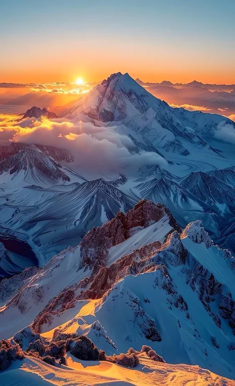 高原雪山日出云海壮丽风光 – 高清 桌面壁纸 开放版权素材 免费下载 手机电脑通用背景图