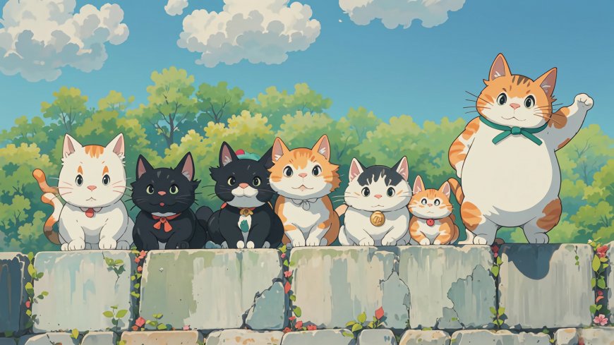 可爱 猫咪 4K 壁纸 排队 云海 围墙 4K壁纸 – 高清 桌面壁纸 开放版权素材 免费下载 手机电脑通用背景图
