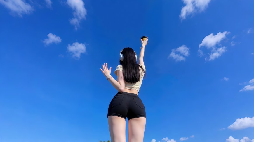 蓝天女孩背影4k电脑 – 高清 桌面壁纸 开放版权素材 免费下载 手机电脑通用背景图