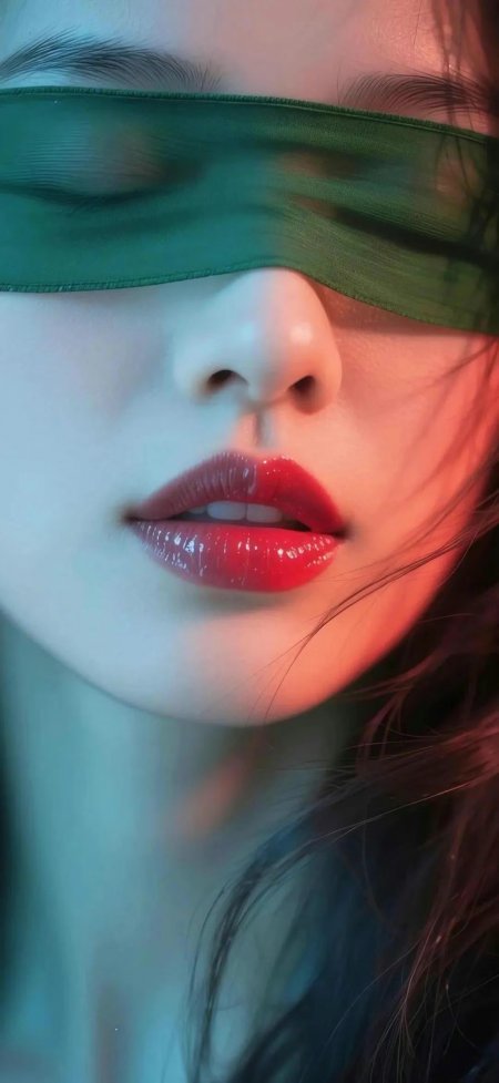 绿丝带蒙眼人物特写壁纸 – 高清 桌面壁纸 开放版权素材 免费下载 手机电脑通用背景图