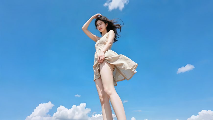 蓝天背景下的少女摄影 – 高清 桌面壁纸 开放版权素材 免费下载 手机电脑通用背景图