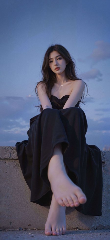 黄昏蓝调黑裙女子冷艳优雅电影感手机壁纸 – 高清 桌面壁纸 开放版权素材 免费下载 手机电脑通用背景图