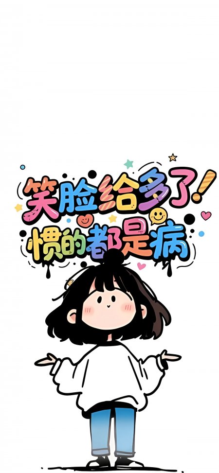 笑脸给多了惯的都是病丸子头Q版女孩治愈插画手机壁纸 – 高清 桌面壁纸 开放版权素材 免费下载 手机电脑通用背景图