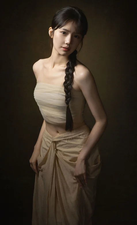 麻花辫美女，高颜值抹胸衣长裙穿搭美女手机壁纸图片 – 高清 桌面壁纸 开放版权素材 免费下载 手机电脑通用背景图