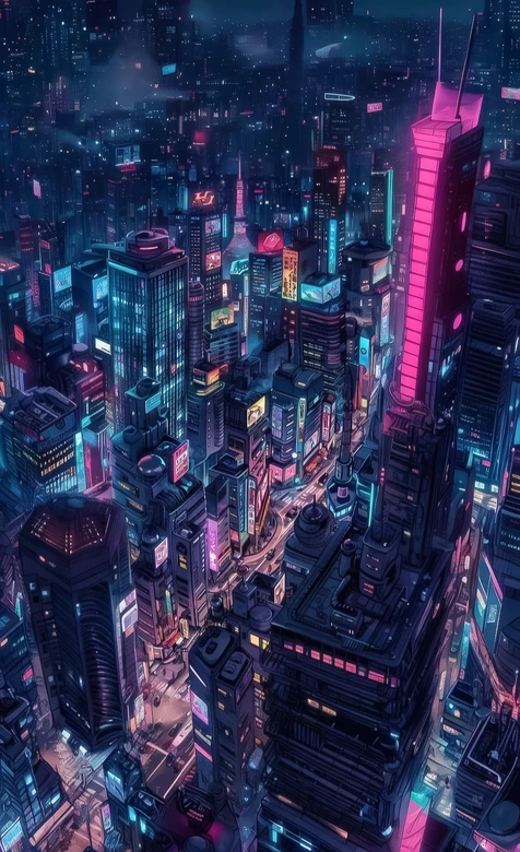 赛博朋克都市夜景·霓虹光影原创插画 赛博朋克手机壁纸 – 高清 桌面壁纸 开放版权素材 免费下载 手机电脑通用背景图-iPhone17-1
