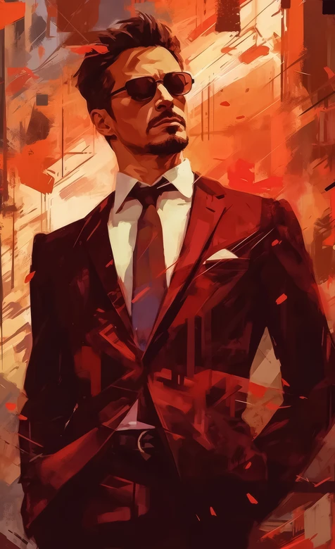 托尼·斯塔克·西装墨镜 艺术插画风 漫威衍生 高质感男生壁纸 – 高清 桌面壁纸 开放版权素材 免费下载 手机电脑通