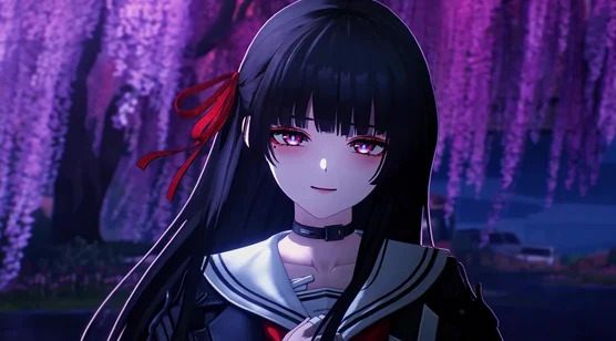 暗黑系红瞳少女·水手服 紫藤花下动态电脑壁纸爆款