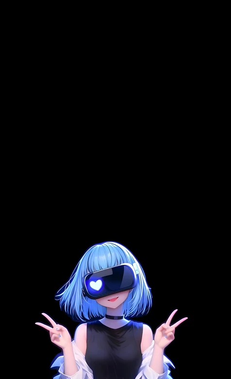 蓝发VR少女·赛博二次元风 虚拟科技感手机壁纸