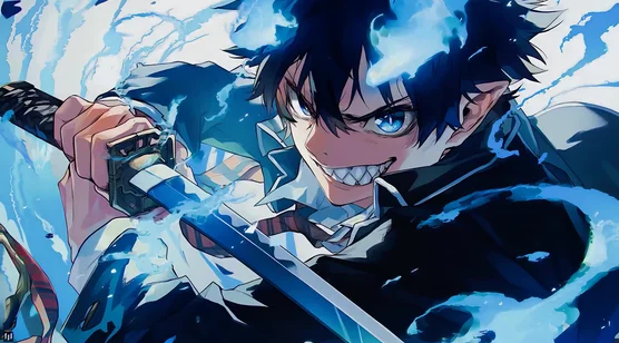 奥村燐·冰蓝魔力迸发 青之驱魔师日系热血动态电脑壁纸