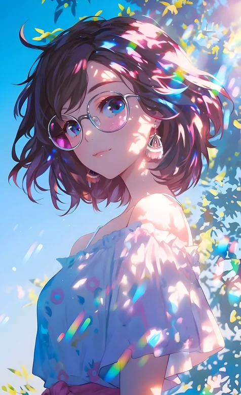 二次元清新风短发眼镜少女·原创插画 夏日光斑手机壁纸 – 高清 桌面壁纸 开放版权素材 免费下载 手机电脑通用背景图