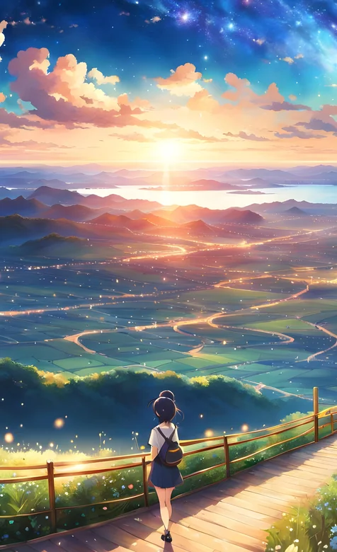 户外，花园，山顶，远方，登山的美少女唯美动漫景色手机壁纸图片 – 高清 桌面壁纸 开放版权素材 免费下载 手机电脑通