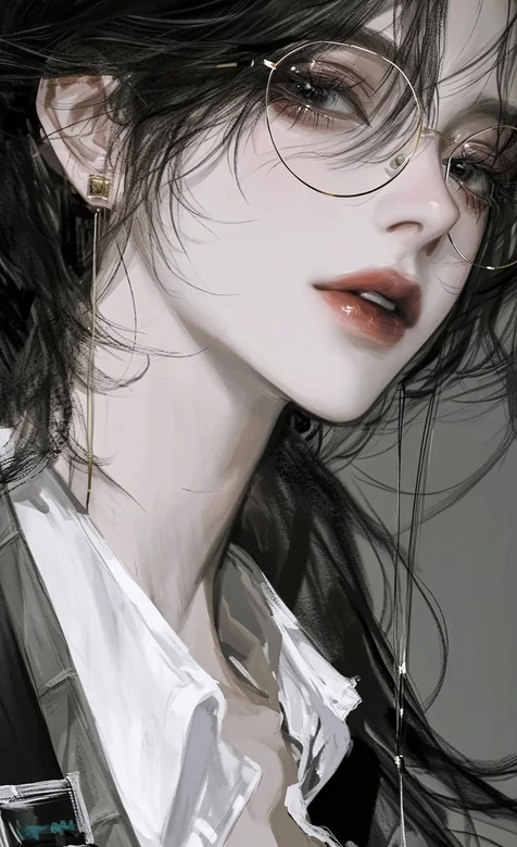 酷感眼镜少女·写实手绘风 高冷气质手机壁纸精选 – 高清 桌面壁纸 开放版权素材 免费下载 手机电脑通用背景图-iPhone17-1