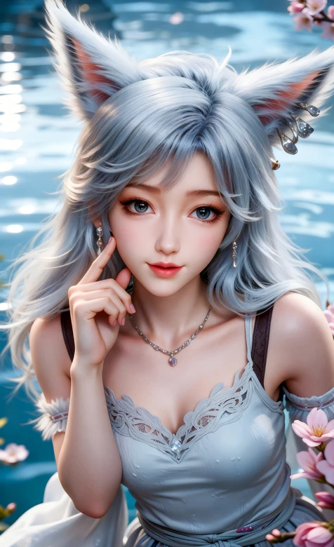 凡人修仙传》里的银月银发狐耳少女 水边粉樱 蕾丝裙 梦幻壁纸 – 高清 桌面壁纸 开放版权素材 免费下载 手机电脑通