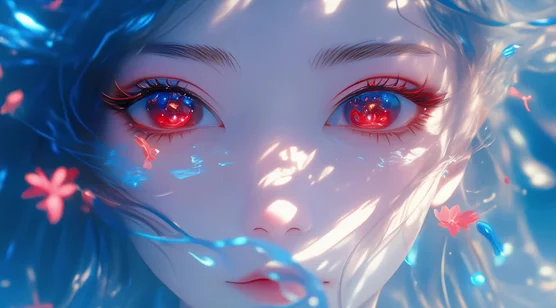梦幻流体拟人·蓝焰粉花交织 唯美二次元动态电脑壁纸（原创CG） – 手机电脑