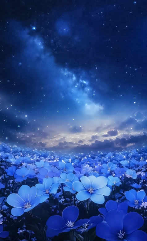 蓝色花海星空·梦幻唯美风 治愈系夜景壁纸 – 高清 桌面壁纸 开放版权素材 免费下载 手机电脑通用背景图-iPhone17-1
