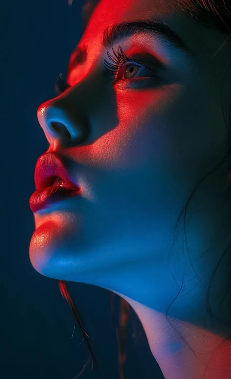 红蓝霓虹光影艺术女性特写 高质感个性手机壁纸 – 高清 桌面壁纸 开放版权素材 免费下载 手机电脑通用背景图