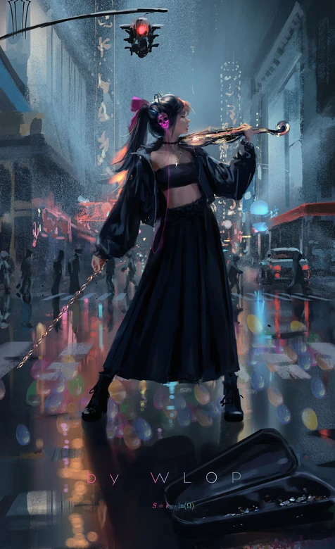 赛博朋克雨夜少女·暗黑风（WLOP绘）赛博朋克手机壁纸 – 手机电脑通用背景