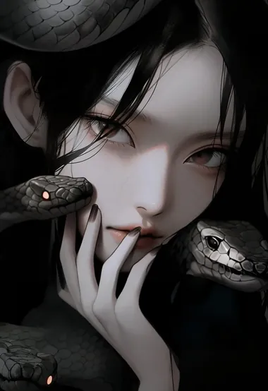 美女与蛇，美艳别样的性感动漫少女AI图片