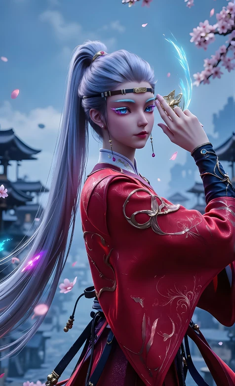 国风唯美银发红衣古风女子·知画·蓝焰蝶饰手机壁纸 – 高清 桌面壁纸 开放版权素材 免费下载 手机电脑通用背景图-iPhone17-1