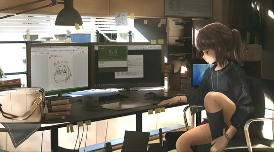 职场办公·二次元女孩（写实风·原创插画）高人气电脑桌面背景 – 高清 桌面壁纸 开放版权素材 免费下载 手机电脑通用