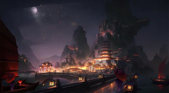 国风仙侠山城夜景·唯美古风游戏动态电脑壁纸 – 高清 桌面壁纸 开放版权素材 免费下载 手机电脑通用背景图