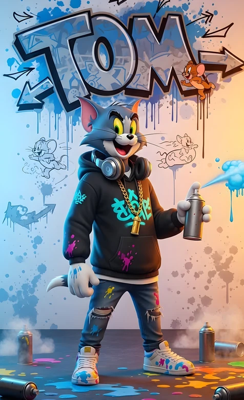 Tom（猫和老鼠）街头涂鸦潮流装扮手机壁纸（高人气动漫壁纸） – 手机电脑通
