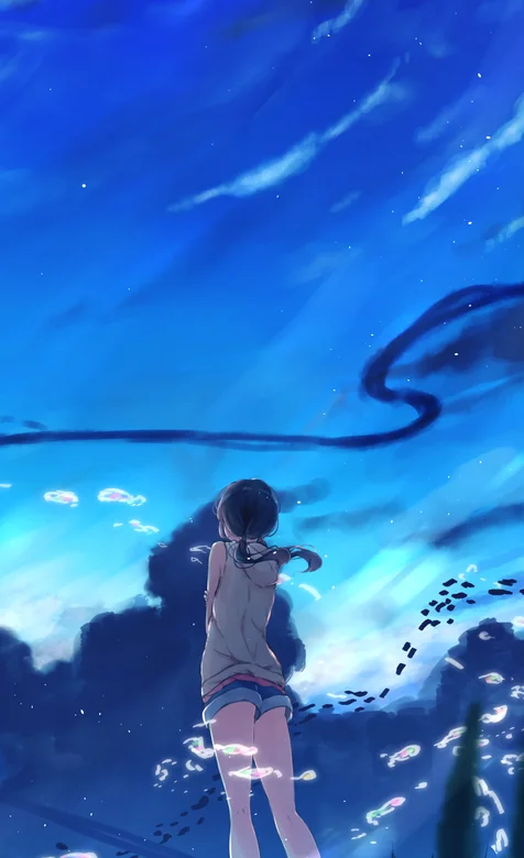梦幻意境草地上的动漫短裤少女高清手机壁纸 – 高清 桌面壁纸 开放版权素材 免费下载 手机电脑通用背景图