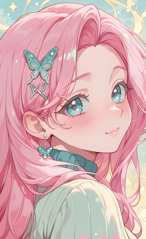 粉色长发美少女·蝴蝶饰唯美二次元高清手机壁纸（竖屏） – 高清 桌面壁纸 开放版权素材 免费下载 手机电脑通用背景图
