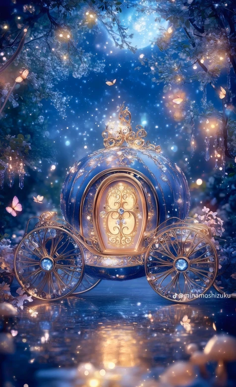 迪士尼灰姑娘南瓜马车 月夜森林星光蝴蝶童话壁纸 – 高清 桌面壁纸 开放版权素材 免费下载 手机电脑通用背景图