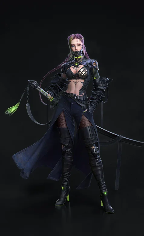 穿着皮裤戴着口罩很酷的动漫女武士帅气手机壁纸 – 高清 桌面壁纸 开放版权素材 免费下载 手机电脑通用背景图-iPhone17-1