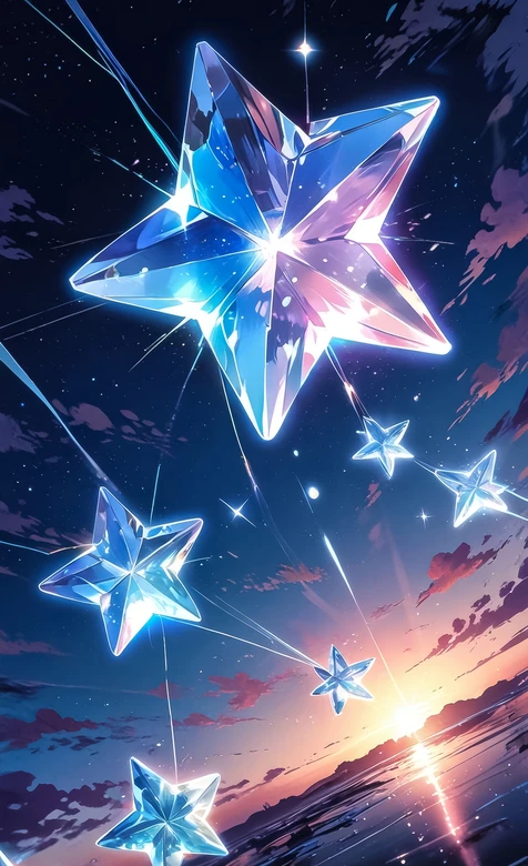 水晶星星·星空海面黄昏·唯美梦幻二次元插画超高清手机壁纸 – 高清 桌面壁纸 开放版权素材 免费下载 手机电脑通用背