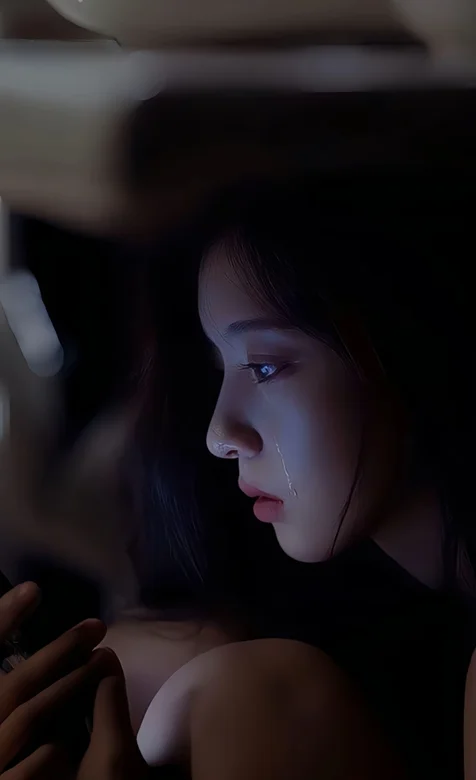 暗夜，拿着手机，伤心流泪的女生手机壁纸图片 – 高清 桌面壁纸 开放版权素材 免费下载 手机电脑通用背景图