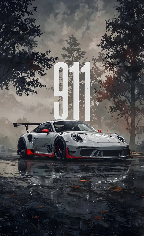 保时捷911跑车·暗黑写实风 雨夜树林机械感壁纸 高质感跑车壁纸 – 高清 桌面壁纸 开放版权素材 免费下载 手机电