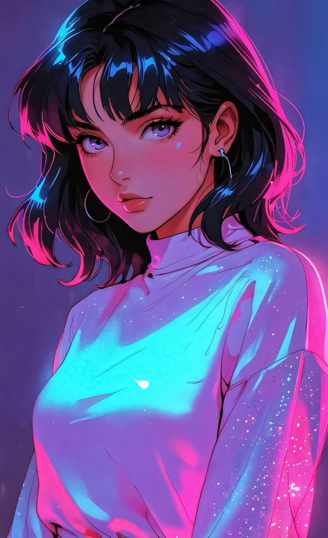 短发少女·赛博朋克霓虹二次元插画 高人气霓虹风手机壁纸 – 手机电脑通用背景