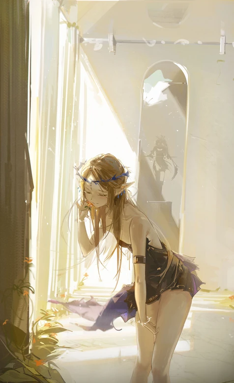 精灵少女·精灵耳短裙 唯美二次元风 梦幻暖光 手机壁纸 – 手机电脑通用背景