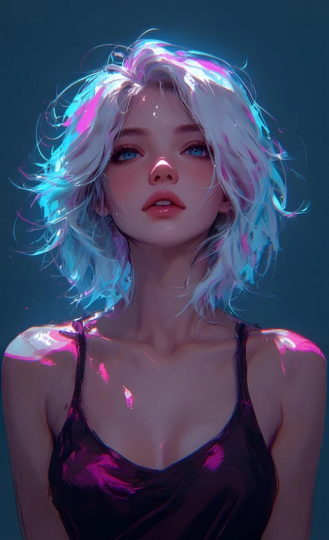 霓虹光效银发少女·赛博朋克写实风原创插画 超火手机壁纸 – 手机电脑通用背景