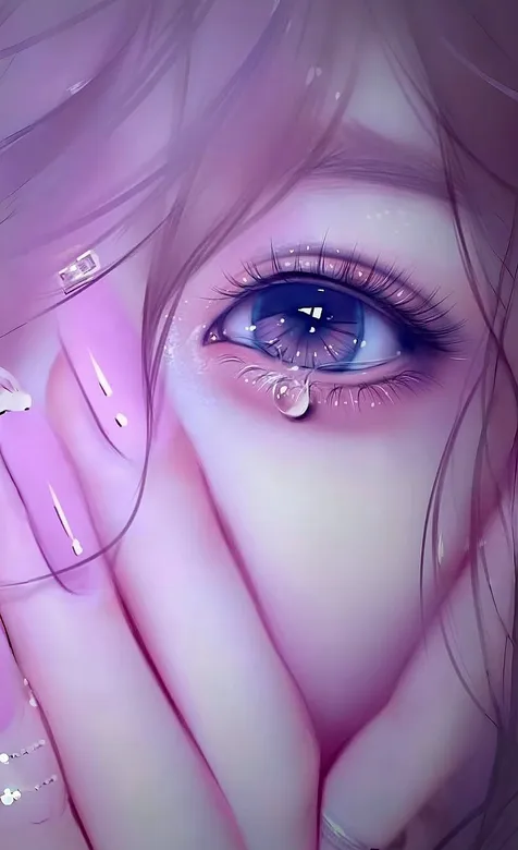 眼泪，流泪的紫色头发少女手机壁纸图片