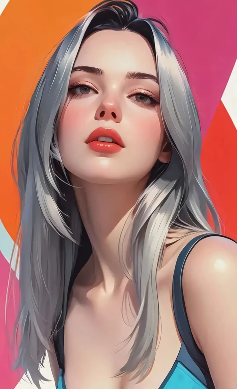 银发女子·写实插画风 撞色背景时尚手机壁纸（高热度：艺术感美女壁纸） – 高清 桌面壁纸 开放版权素材 免费下载 手