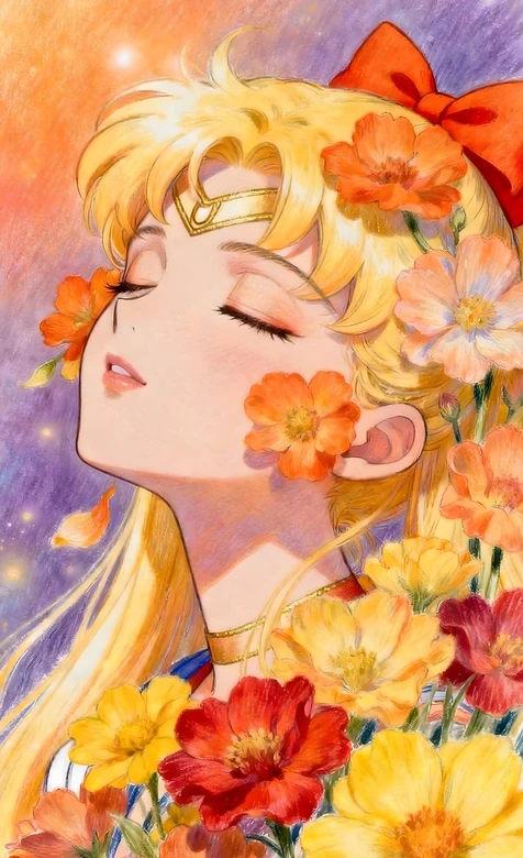 水手金星（爱野美奈子）·花簇环绕 唯美手绘 美少女战士动漫壁纸（高热度手机壁纸） – 高清 桌面壁纸 开放版权素材