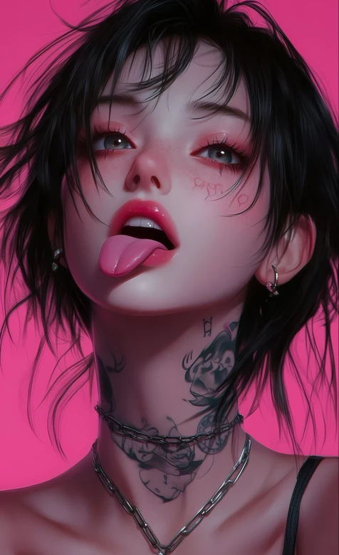 暗黑系纹身少女朋克风粉底肖像（ 疑似AIGC修改） – 高清 桌面壁纸 开放版权素材 免费下载 手机电脑通用背景图
