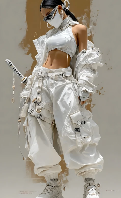 赛博朋克机能风白衣酷飒女·武士刀 原创插画高热度手机壁纸 – 高清 桌面壁纸 开放版权素材 免费下载 手机电脑通用背-iPhone17-1