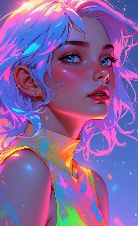 卷发少女·霓虹赛博风原创插画 炫彩渐变手机壁纸 – 高清 桌面壁纸 开放版权素材 免费下载 手机电脑通用背景图-iPhone17-1