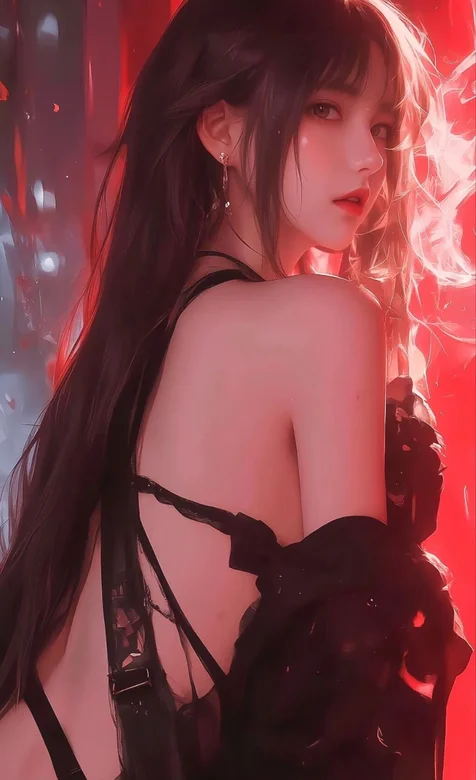 红色 浪漫2 露背装AI美女侧颜背影手机壁纸 – 高清 桌面壁纸 开放版权素材 免费下载 手机电脑通用背景图