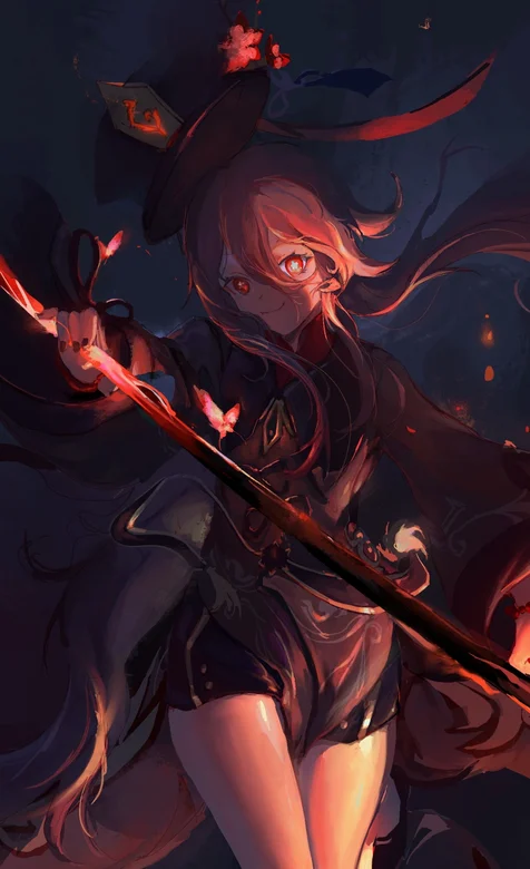 手拿长枪的性感长腿动漫少女 游戏《原神》人物胡桃手机壁纸 – 高清 桌面壁纸 开放版权素材 免费下载 手机电脑通用背