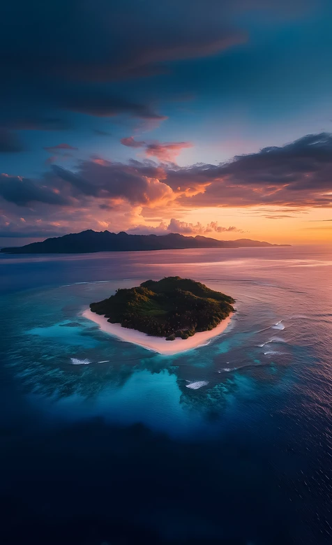 热带海岛日落晚霞·唯美梦幻 静谧海洋风光壁纸 – 高清 桌面壁纸 开放版权素材 免费下载 手机电脑通用背景图