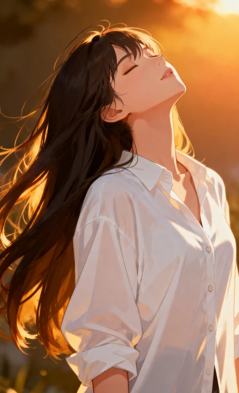 夕阳下闭眼长发女生唯美背影图 – 高清 桌面壁纸 开放版权素材 免费下载 手机电脑通用背景图