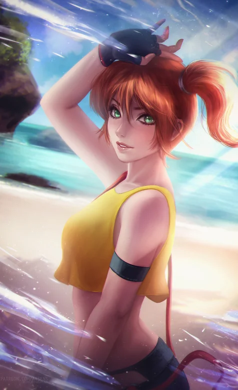 短T恤橙发动漫女孩、夏日海滩插画手机壁纸 – 高清 桌面壁纸 开放版权素材 免费下载 手机电脑通用背景图