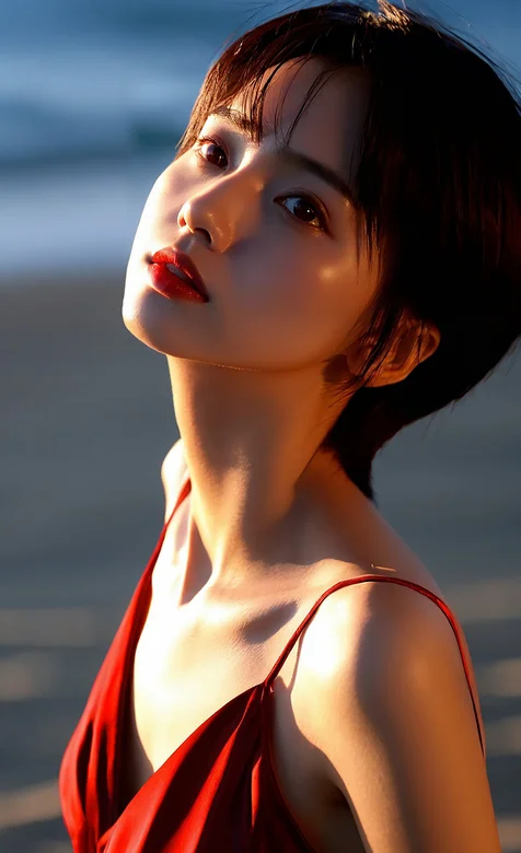 短发气质红唇美美女性感红色吊带裙侧颜写真手机壁纸图片 – 高清 桌面壁纸 开放版权素材 免费下载 手机电脑通用背景图